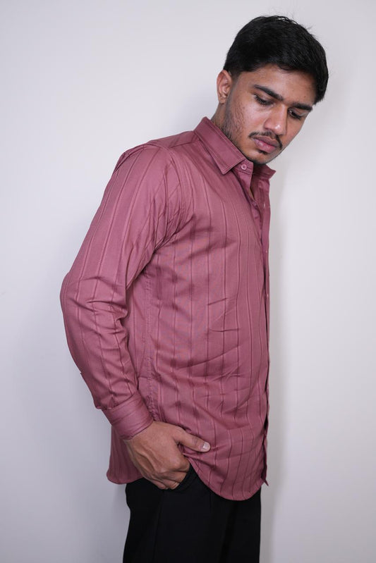 Dusty Maroon Stripes Regular Fit Shirt