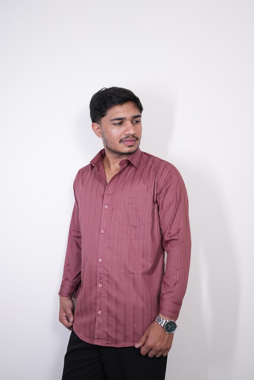 Dusty Maroon Stripes Regular Fit Shirt