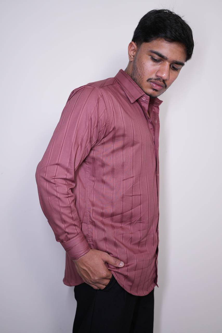 Dusty Maroon Stripes Regular Fit Shirt