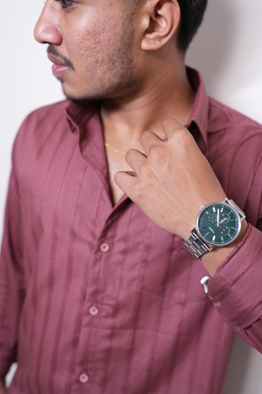 Dusty Maroon Stripes Regular Fit Shirt