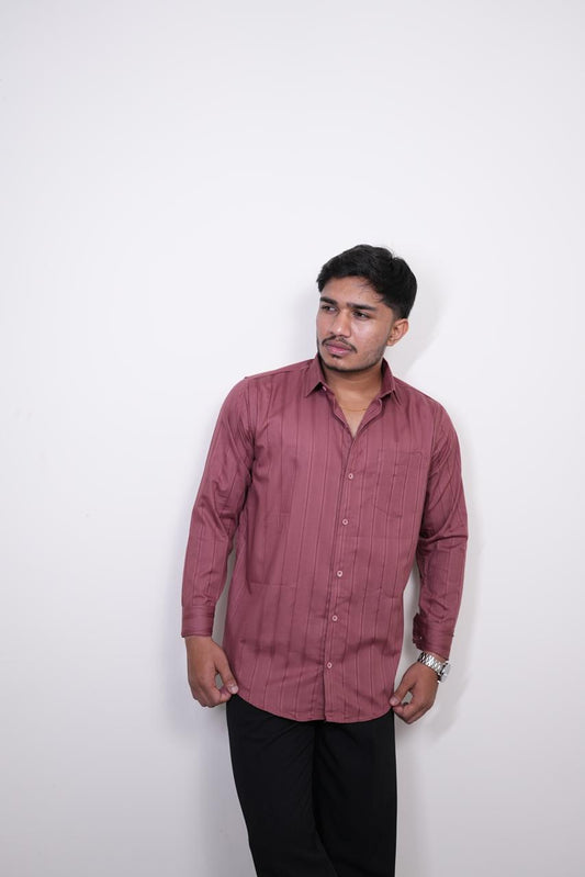 Dusty Maroon Stripes Regular Fit Shirt