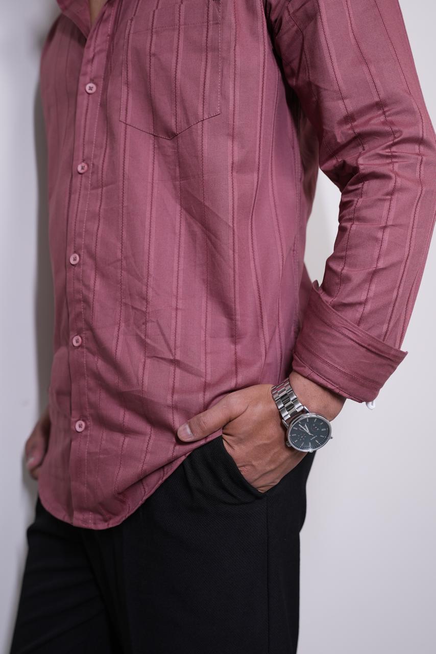 Dusty Maroon Stripes Regular Fit Shirt